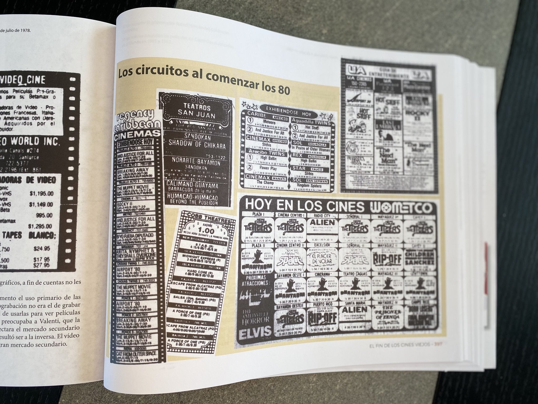 Anuncios de periódicos de las salas que mostraban cines, Los Viejos Cines de Puerto Rico es una publicación de la Editorial de la Fundación Rafael Hernández Colón
